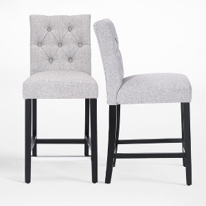 WestinTrends 24" Linen Fabric Tufted Counter Stool (Set of 2) - 1 of 4