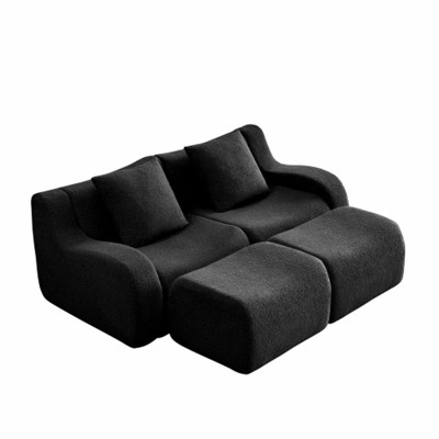 Aukfa Modular Teddy Fabric Sofa,Convertible Modular Sectional Sofa Set with 2 Ottomans, 2-Seats Soft Boneless Design for Living Room