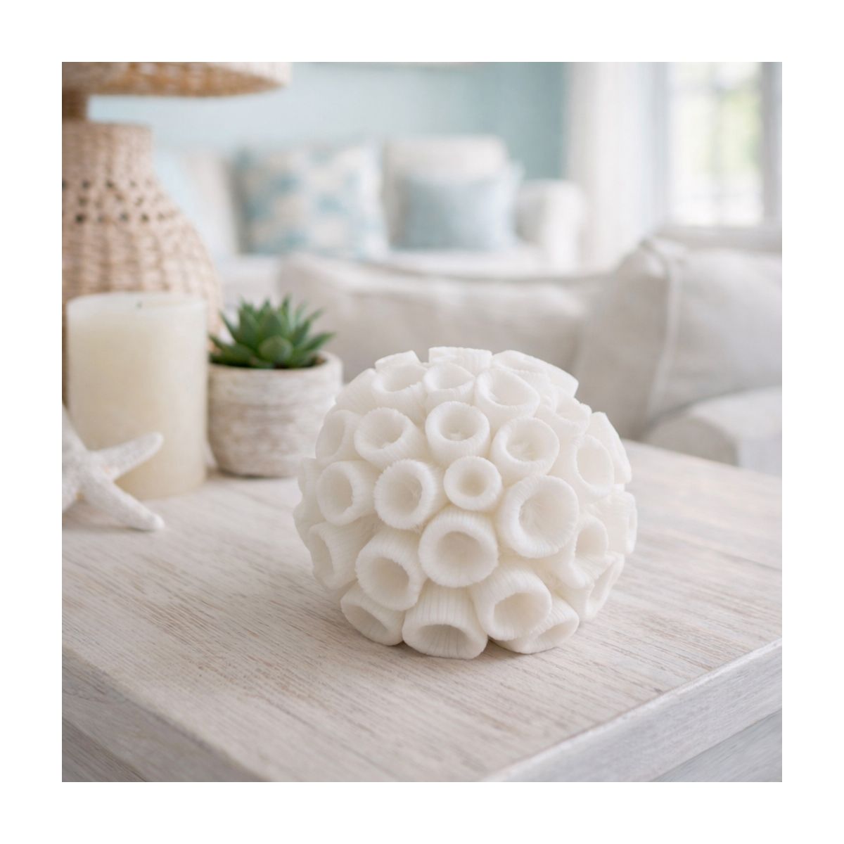 Coastal Resin Coral Orb for Home & Bathroom Decor - Decorative Coral Sphere for Living Room, Coffee Table or Mantel Display