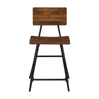 Trestle Counter Height Barstool Amber/Gun Metal: Industrial Reclaimed Wood, Sturdy Base, 39.5"