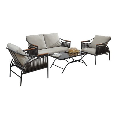 LuxenHome 4-Piece Iron Outdoor Patio Furniture Set with Removable Cushions
