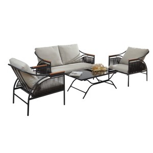 LuxenHome 4-Piece Iron Outdoor Patio Furniture Set with Removable Cushions - 1 of 4