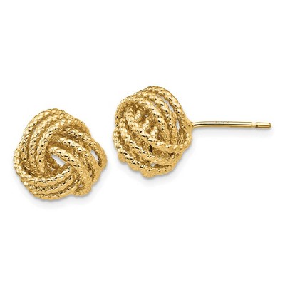 Black Bow Jewelry 12mm Twisted Rope Love Knot Post Earrings in 14k Yellow Gold