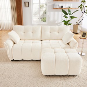 2-Seater Burnt Chenille Sofa with Tufted Backrest and Ottoman for Apartment or Dorm Living Room-Cuddlewood - 1 of 4