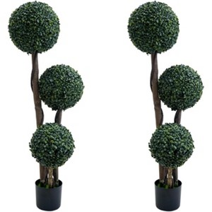 Coucheta Artificial Boxwood Topiary Trees - Triple Ball Design for Indoor/Outdoor Décor in Multiple Sizes & Pack Options - 1 of 4