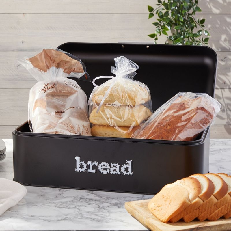 Juvale Stainless Steel Bread Box for Kitchen Countertop, Large Black Bin for 2 Loaves, English Muffins, 16.75x9x6.5 In, 3 of 9