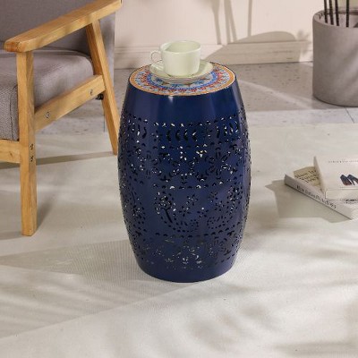 CAVINAS Boho Mosaic Ceramic Tile Patio Side Table, Roman Pattern Iron Frame – Indoor/Outdoor End Table, Outdoor Accent Table