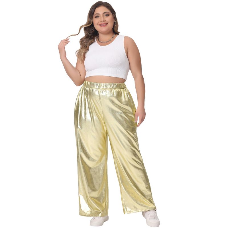 Agnes Orinda Women's Plus Size High Waist Stretchy Holographic Hip Hop Streetwear Metallic Shiny Jogger Pants, 3 of 6