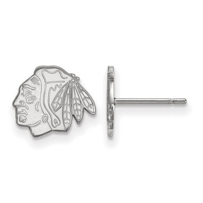 Black Bow Jewelry 14k White Gold Chicago Blackhawks NHL Stud Earrings