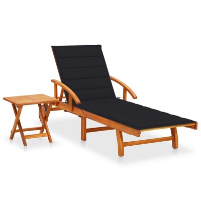 vidaXL Patio Sun Lounger with Table and Cushion Solid Acacia Wood