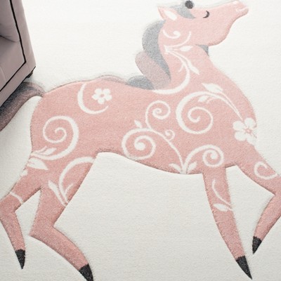 Ivory and Pink Unicorn Kids Rectangular Area Rug