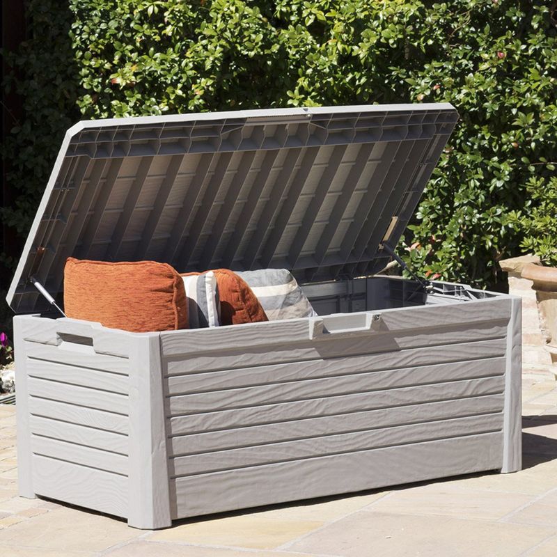 Toomax Florida UV Resistant Lockable Deck Storage Box Bench for Outdoor Pool Patio Garden Furniture & Indoor Toy Bin Container, 145 Gallon (Warm Grey), 5 of 7