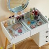 Vanity Desk with Mirror and Lights, Glass Top Dressing Table with 5 Drawers, 1 Makeup Stool for Dressing Room Living Room Home Office White - 2 of 4