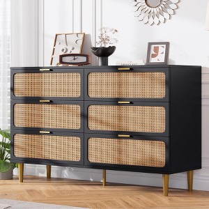 Rattan 6 Drawer Dresser for Bedroom, Large Double Dresser with Deep Drawers - 1 of 4