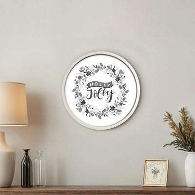 Holly Jolly Wreath 20 x 20 Round White Framed Print