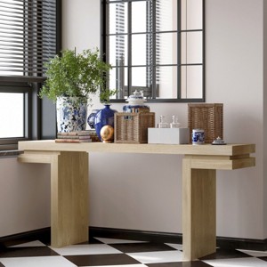 66" Real Wood Veneer Console Table,Rectangular Console Table for Hallway or Living Room,Extra Wide Sofa Table Behind Couch-Cuddlewood - 1 of 4