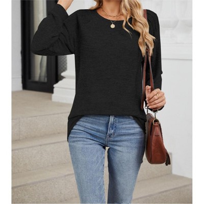 Women's Shirt Crew Neck Long Sleeve T-Shirt Loose Soft Pullover for Women