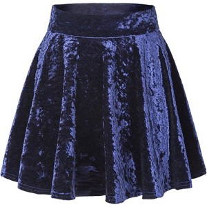 Women's Vintage Velvet Skater Skirt - Stretchy Flared Mini A-Line Skirt Navy - 1 of 4