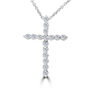 Pompeii3 3/8ct Real Diamond Cross Pendant 14k White Gold Necklace - 1 of 4