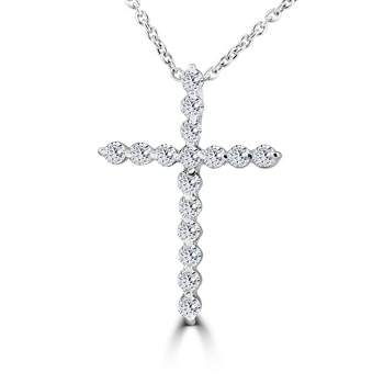 Pompeii3 3/8ct Real Diamond Cross Pendant 14k White Gold Necklace
