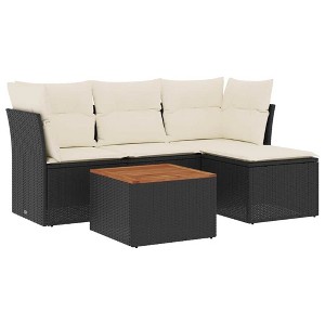 vidaXL 5 Piece Patio Sofa Set with Cushions Black Poly Rattan - Black and Cream - 1 of 4