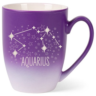 100 North Zodiac Design 10 Ounce Purple and White Two Toned Ombre, Comfortably Fits Your Hands, Ceramic Tea Coffee Cup Mug, Aquarius