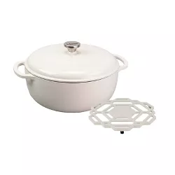 Lodge 6qt Cast Iron Enamel Dutch Oven Oyster with Matching Trivet