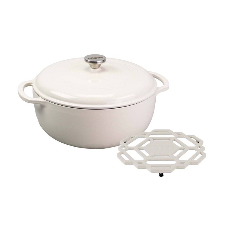 Lodge 6qt Cast Iron Enamel Dutch Oven Oyster with Matching Trivet, 1 of 4