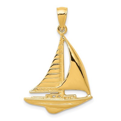 Black Bow Jewelry 14k Yellow Gold 2D Polished Sailboat Pendant