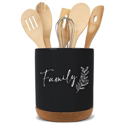 Elanze Designs Family Black X-Large Cork Bottom Kitchen Utensil Holder