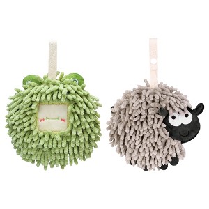 REGALWOVEN Cute Decorative Funny Sheep Shape Fast Drying Hanging Hand Towels 7" x 7" 2 Pcs - 1 of 4