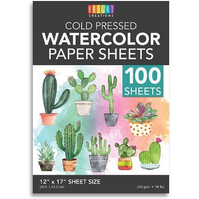 Bright Creations 100 Pack Cold Press Watercolor Paper for Kids (12 x 17 in)