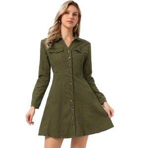 khaki green denim dress Button Up Cami Denim Dress – FashionBaw™ main image 1