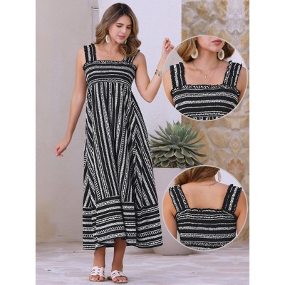 Женские платья INSPIRE CHIC Women's Summer Sleeveless Smocked Printed Vacation Boho Maxi Dress Black X-Large — фото 2