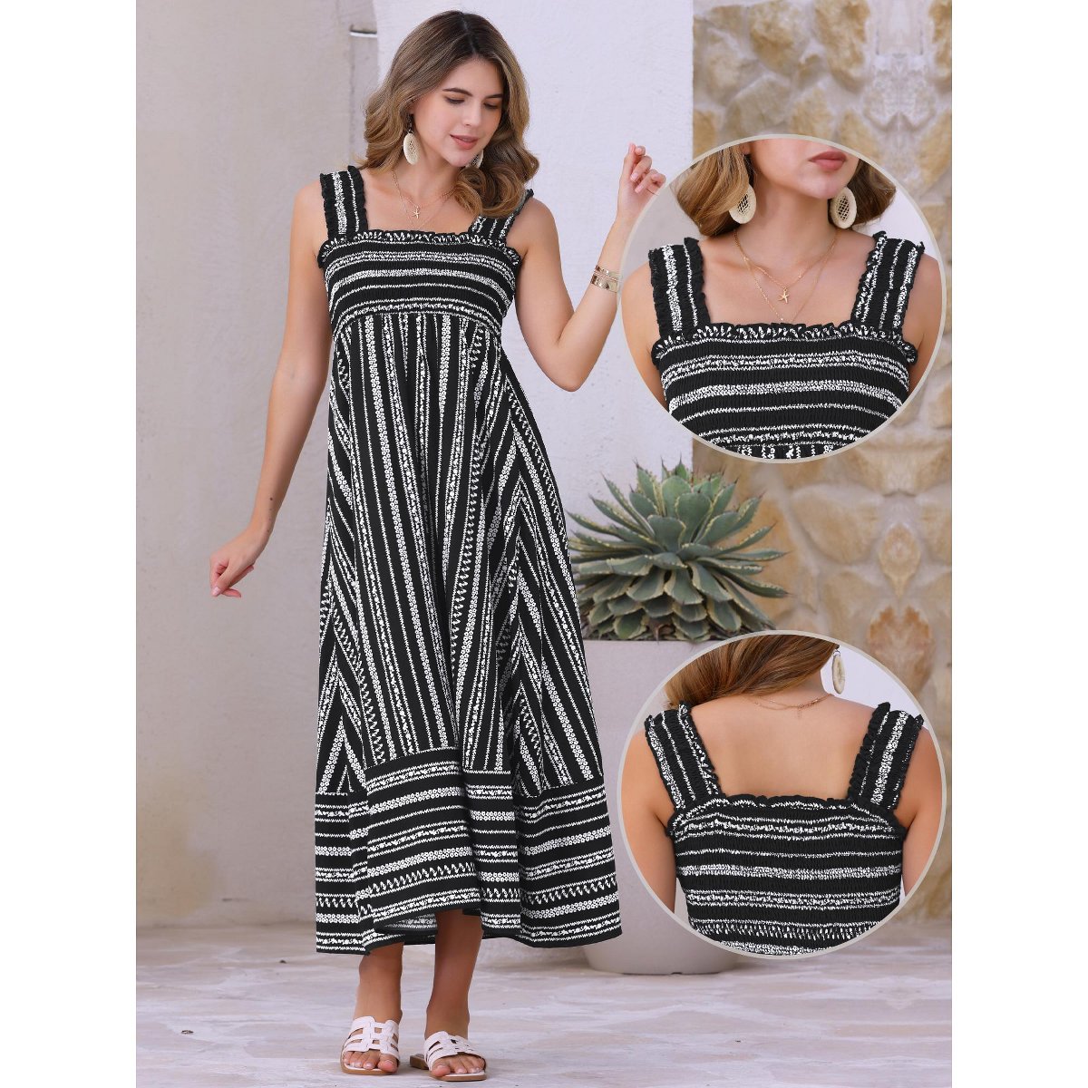 Женские платья INSPIRE CHIC Women's Summer Sleeveless Smocked Printed Vacation Boho Maxi Dress Black Large 2 Packs Black Small — фото 2