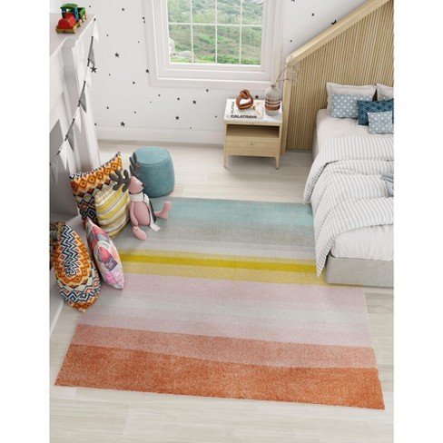 Boho Green Rainbow Area Rug, Pink 2024 White Striped Area Rug, Rainbow Rug for Kids and Nursery, Cute Rainbows Decorative Area Rug