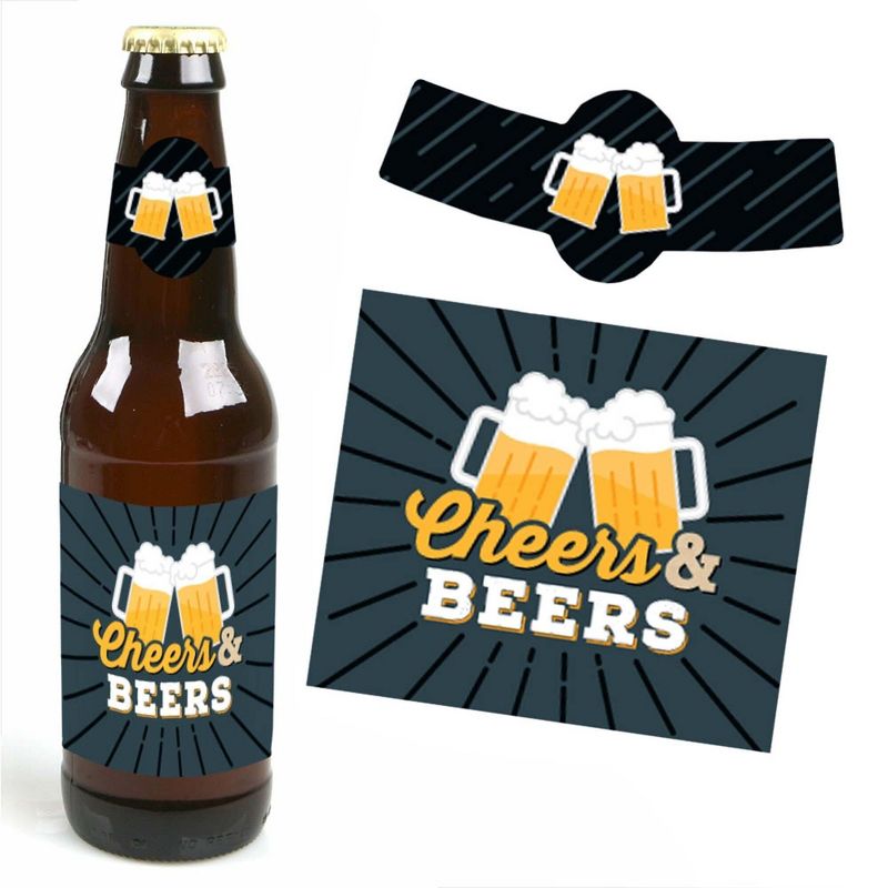 Big Dot of Happiness Cheers and Beers Happy Birthday - Birthday Party Decorations for Women and Men - 6 Beer Bottle Label Stickers and 1 Carrier, 3 of 6