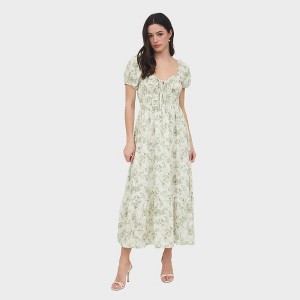 August Sky Women's Front Keyhole with Self Tie Floral Midi Dress - 1 of 4