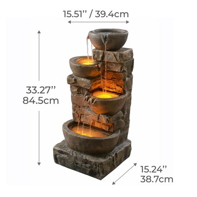 33.27" Brown Polyresin Cascading Bowls and Stacked Stones LED Fountain
