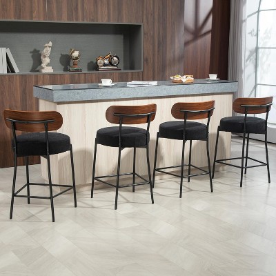 DYHOME 24 Inches Counter Height Bar Stools with Boucle Fabric Upholstered Pad Wood Back, for Kitchen Island, Cafe, Set of 4