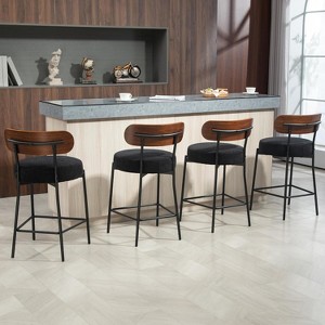 DYHOME 24 Inches Counter Height Bar Stools with Boucle Fabric Upholstered Pad Wood Back, for Kitchen Island, Cafe, Set of 4 - 1 of 4