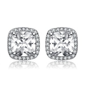 Guili Sterling Silver White Gold Plated Earrings with Colored Square CZ Stones, A Timeless, Chic, and Elegant Addition to Your Jewelry Collection - 1 of 4