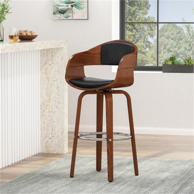SKRAN 30.25" Upholstered Swivel Barstool, Faux Leather Metal Counter Height Bar Stools for Kitchen, Home and patio, Black(18.5"D×19.5"W×41.75"H)