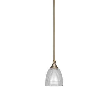 Toltec Lighting Stem 1 - Light Pendant in  New Aged Brass with 5" Clear Ribbed Shade