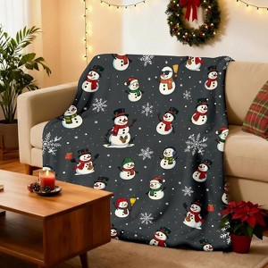 Christmas Throw Blanket Flannel Winter Throw Holiday Blanket with Snowman & Snowflake Design Christmas Gift. - 1 of 4