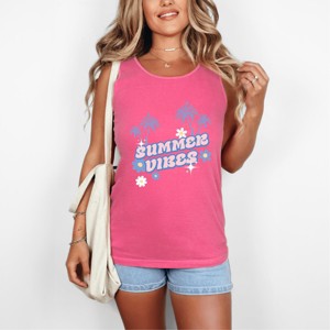 Simply Sage Market Summer Vibes Palm Trees Floral Garment Dyed Tank - 1 of 3