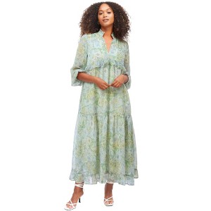 chinese dress ladies Amazon.com: ellos Plus Size Stretch Knit Fit and Flare Elbow-Length Sleeve  Tie-Back Maxi Dress main image 0