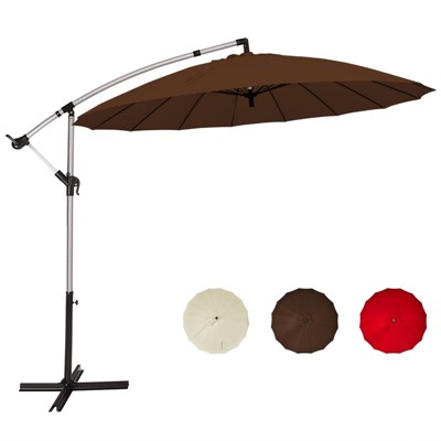 Tangkula 10 FT Patio Offset Hanging Market Umbrella Cantilever Outdoor Umbrella w/Crank & Cross Base Tan