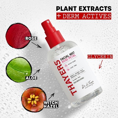 Thayers Remedies Witch Hazel Alcohol Free Toner Facial Mist with Rose - 8 fl oz: Paraben-Free, Sulfate-Free, Vegan, Contains Charcoal