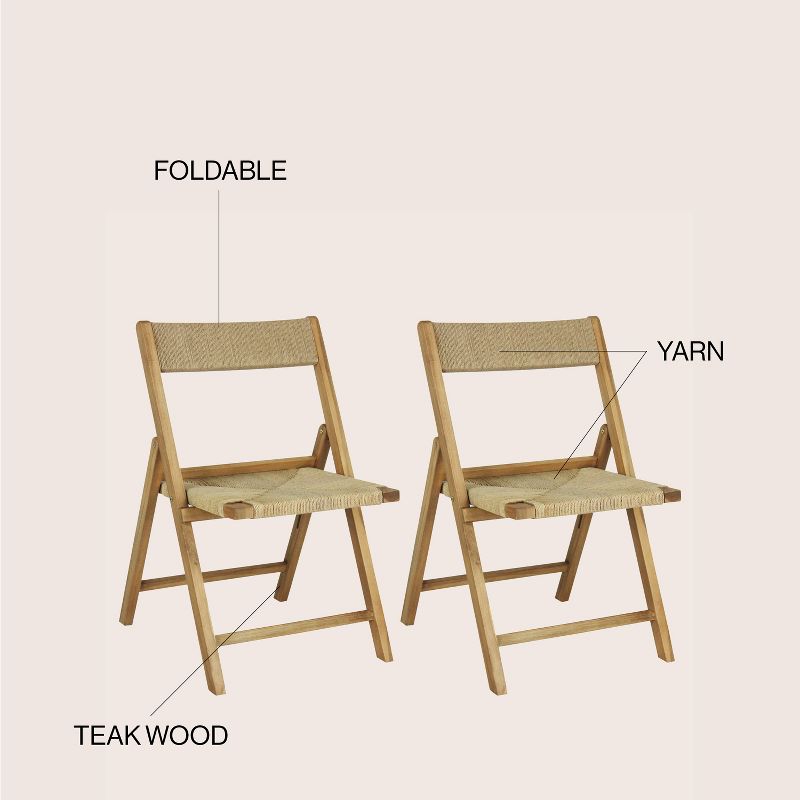 Kiawah Coastal Modern Wood Woven Seagrass Folding Chair - JONATHAN Y, 5 of 11